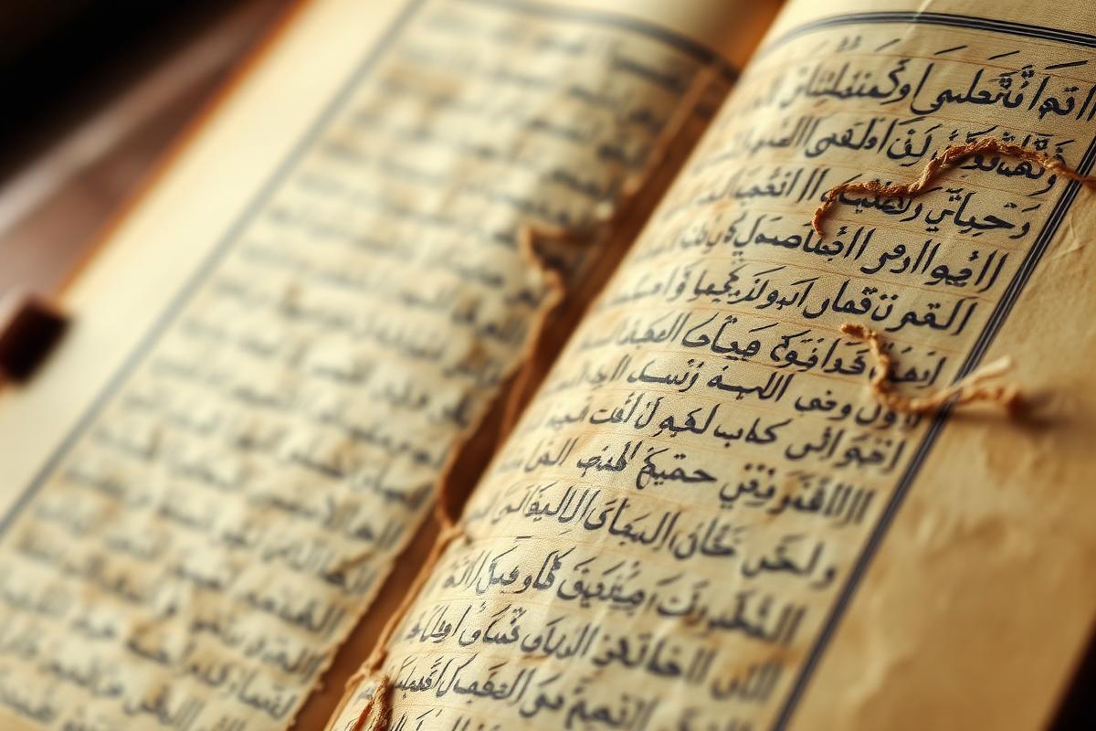 Close-up of an ancient Arabic manuscript with delicate crumbling pages